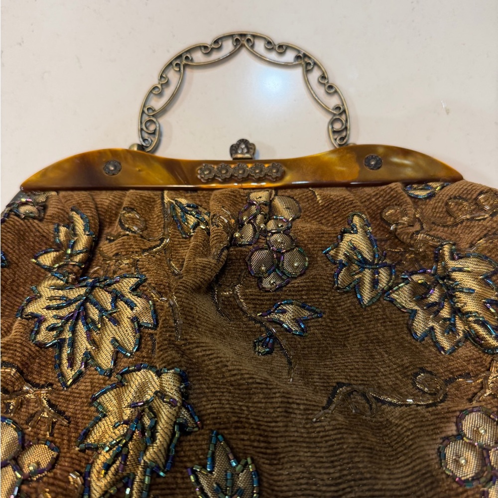 Vintage Brown Embroidered Handbag